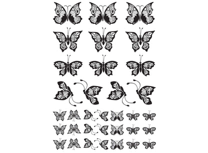 Lace Butterflies 34 pcs 0.5 to 1 Inch Black Fused Glass Decals