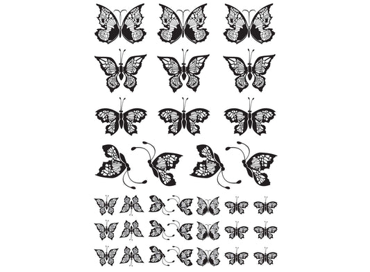 Lace Butterflies 34 pcs 0.5 to 1 Inch Black Fused Glass Decals