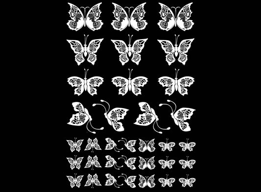 Lace Butterflies 34 pcs White Fused Glass Decals