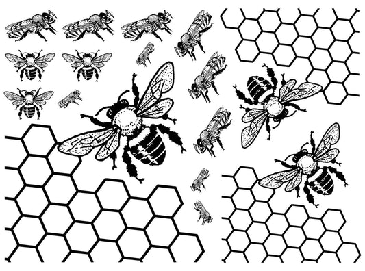 Neely Bees Honeycomb 16 pcs 1/2" to 4" Black Fused Glass Decals