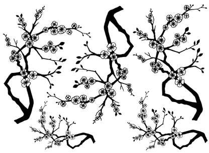Neely Cherry Blossom Branch 5 pcs 2-3/4" to 4"  Black Fused Glass Decals