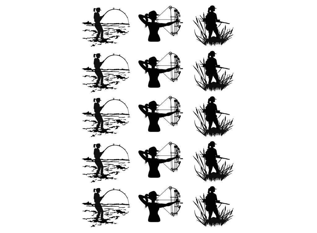 Woman Archery Fishing Hunting 15 pcs 1"  Black Fused Glass Decals