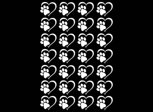 Heart Paw Print 28 pcs 0.75 Inch White Fused Glass Decals