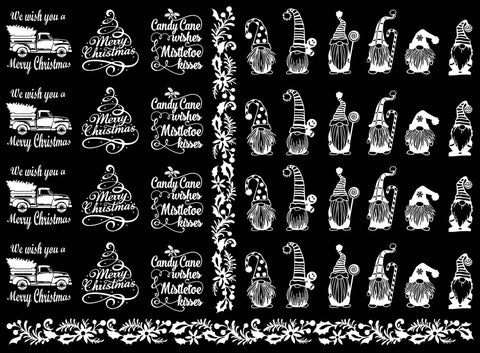 Christmas Santa Gnomes 36 pcs 1" White Fused Glass Decals