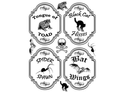 Halloween Labels 4 pcs 3-1/4" Black Fused Glass Decals