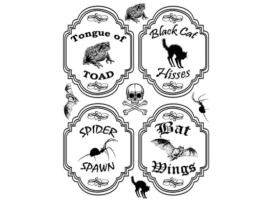 Halloween Labels 4 pcs 3-1/4" Black Fused Glass Decals