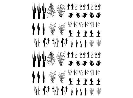 Mini Desert Cacti 90 pcs 1/4" to 3/4" Black Fused Glass Decals