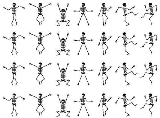 Halloween Dancing Skeletons 28 pcs 1" Black Fused Glass Decals