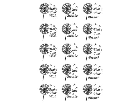 Dandelion Wishes 15 pcs 1" Black Fused Glass Decals