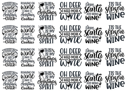 Christmas Wine Quotes 24 pcs 1 Inch Black Fused Glass Decals