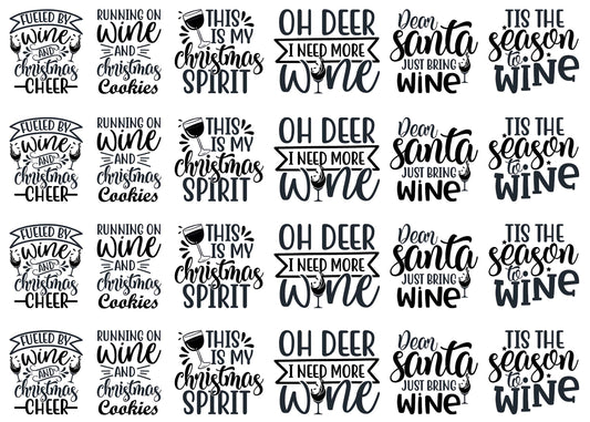 Christmas Wine Quotes 24 pcs 1 Inch Black Fused Glass Decals