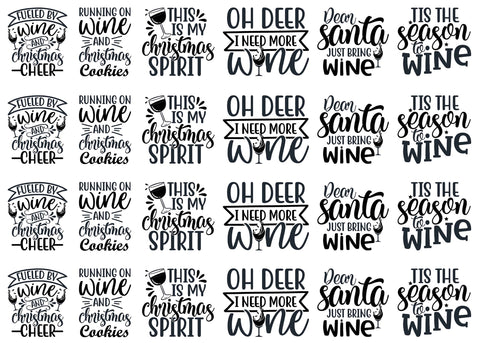 Christmas Wine Quotes 24 pcs 1" Black Fused Glass Decals