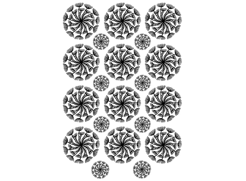 Dandelion Swirls 12 pcs 1" Black Fused Glass Decals Captive Decals