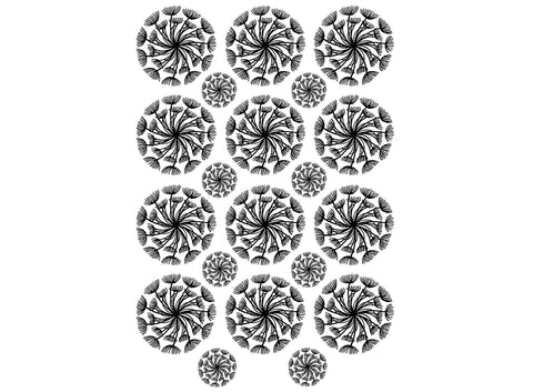Dandelion Swirls 12 pcs 1" Black Fused Glass Decals