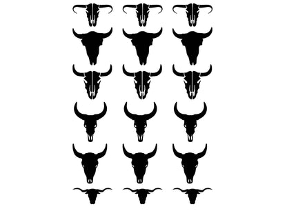 Steer Skulls 18 pcs 1 Inch Black Fused Glass Decals