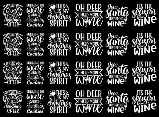 Christmas Wine Quotes 24 pcs 1" White Fused Glass Decals