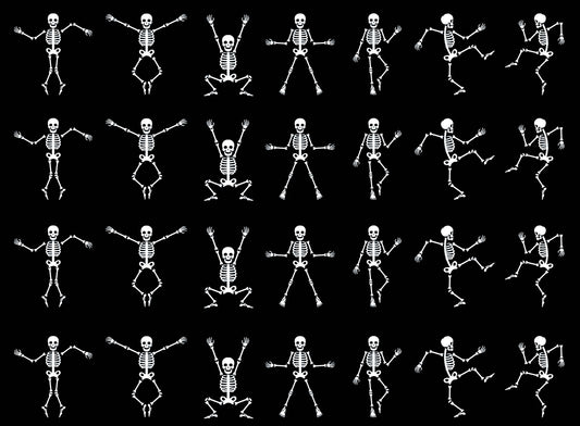 Halloween Dancing Skeletons 28 pcs 1 Inch White Fused Glass Decals