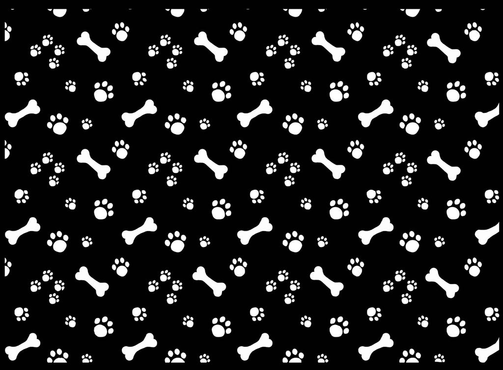 Allover Dog Bones Paw Prints 1 pc 5" X 7" White Fused Glass Decal