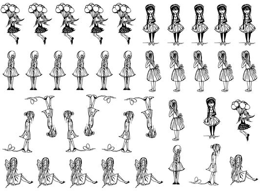 Girls 38 pcs 1" Black Fused Glass Decals