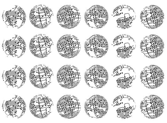 Computer Chip Rounds 24 pcs 1" Black Fused Glass Decals