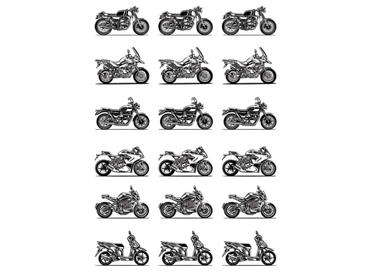 Motorcycles 18 pcs 1" Black Fused Glass Decals