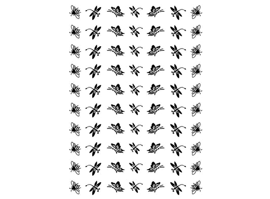 Bee Butterfly Dragonfly 70 pcs Black Fused Glass Decals