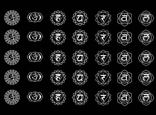 Chakra Symbols 35 pcs 0.5 Inch White Fused Glass Decals