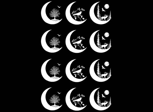 Crescent Moon Scenes 12 pcs 1" White Fused Glass Decals