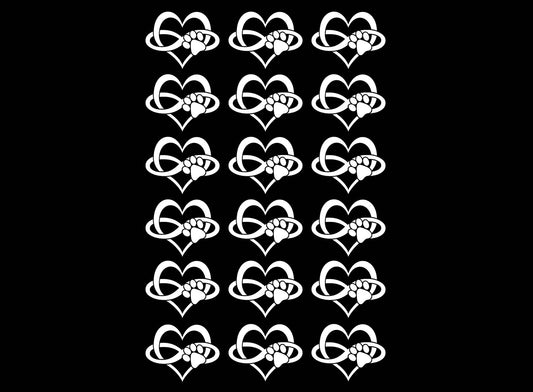 Heart Paw Infinity 18 pcs White Fused Glass Decals
