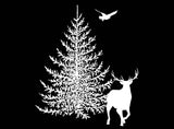 Pine Tree Deer 2 pcs 3-1/4" White Fused Glass Decals