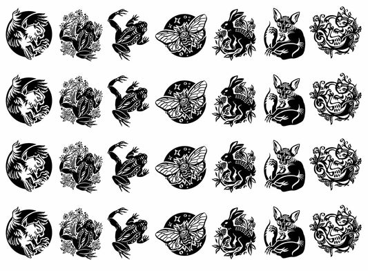 Witch Familiars 28 pcs 1" Black Fused Glass Decals