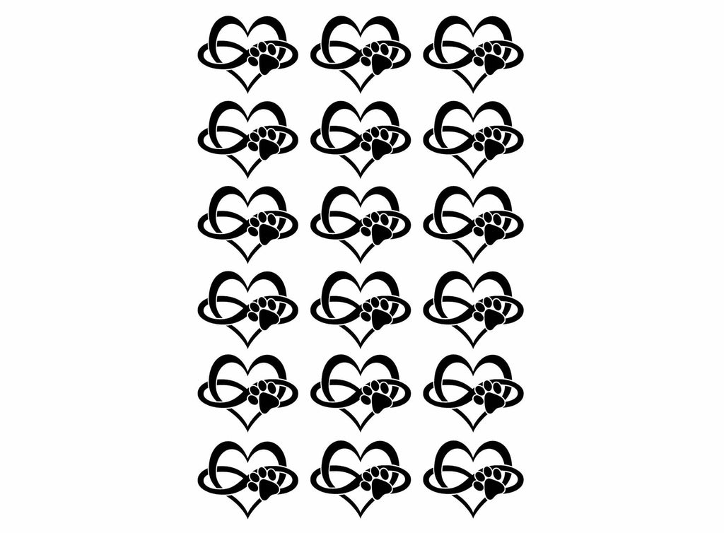 Heart Paw Infinity 18 pcs 1" Black Fused Glass Decals