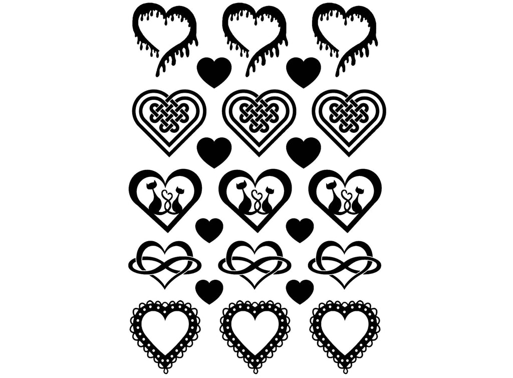 Heart Variety 23 pcs 1"  Black Fused Glass Decals