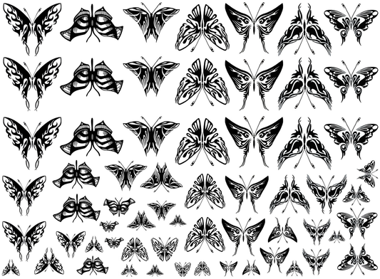Bold Butterflies 62 Pcs 1/4" to 1" Black Fused Glass Decals