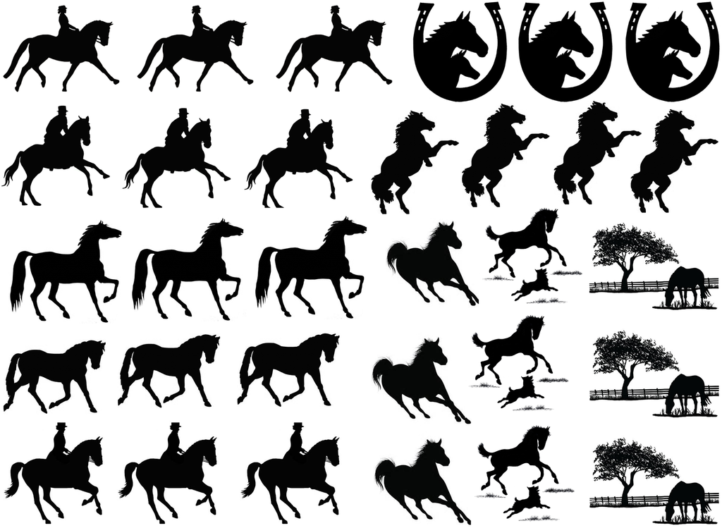 Horse Play 31 pcs 1" to 1-1/8" Black Fused Glass Decals
