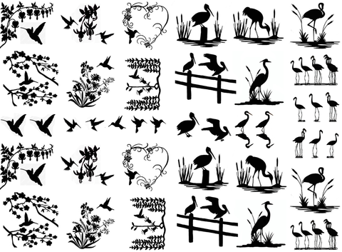 Birds of a Feather 41 Pcs 1/4" to 1-1/4"  Black Fused Glass Decals