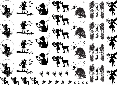 Faeries Fairy 48 pcs 1/8" to 1-1/8" Black Fused Glass Decals