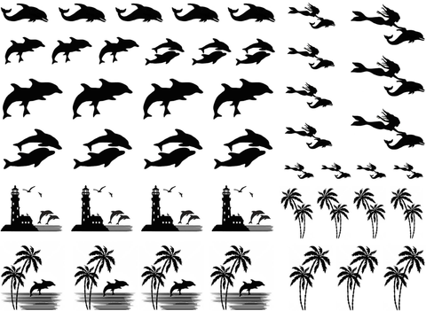 Dolphin 45 pcs 1/2" to 1-1/8"  Black Fused Glass Decals