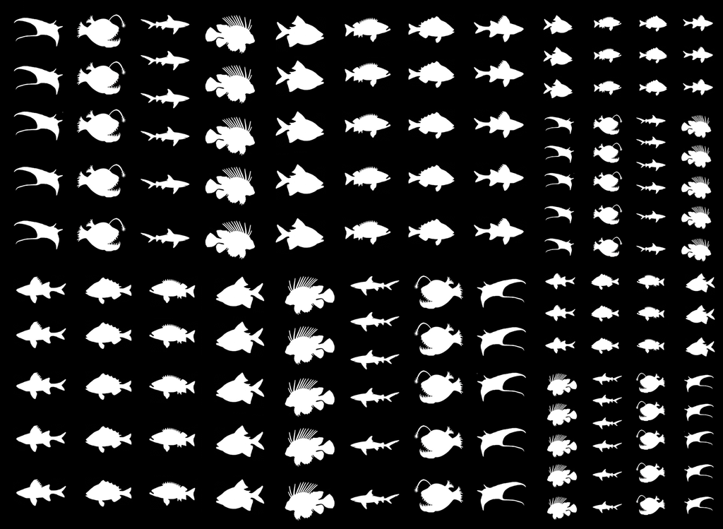 Deep Sea Fish 148 pcs 1/4" to 1/2" White Fused Glass Decals