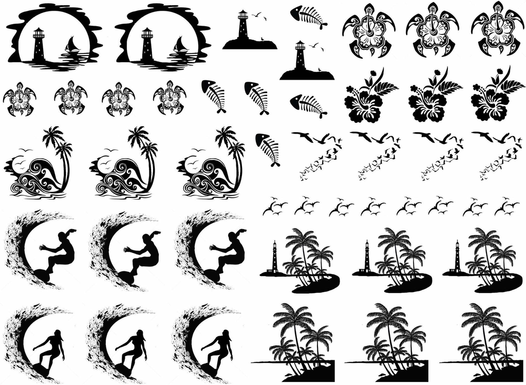 Tropical Paradise 46 pcs 1/4" to 1-1/4" Black Fused Glass Decals