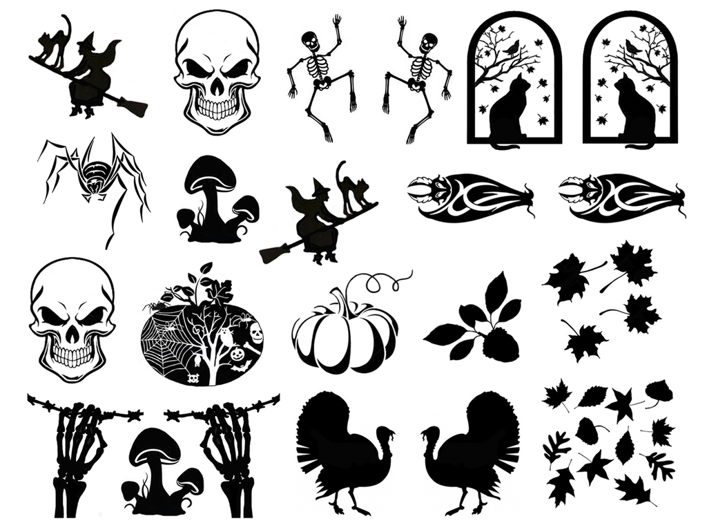 Halloween Autumn 21 pcs 3/4" to 1-1/8" Black Fused Glass Decals