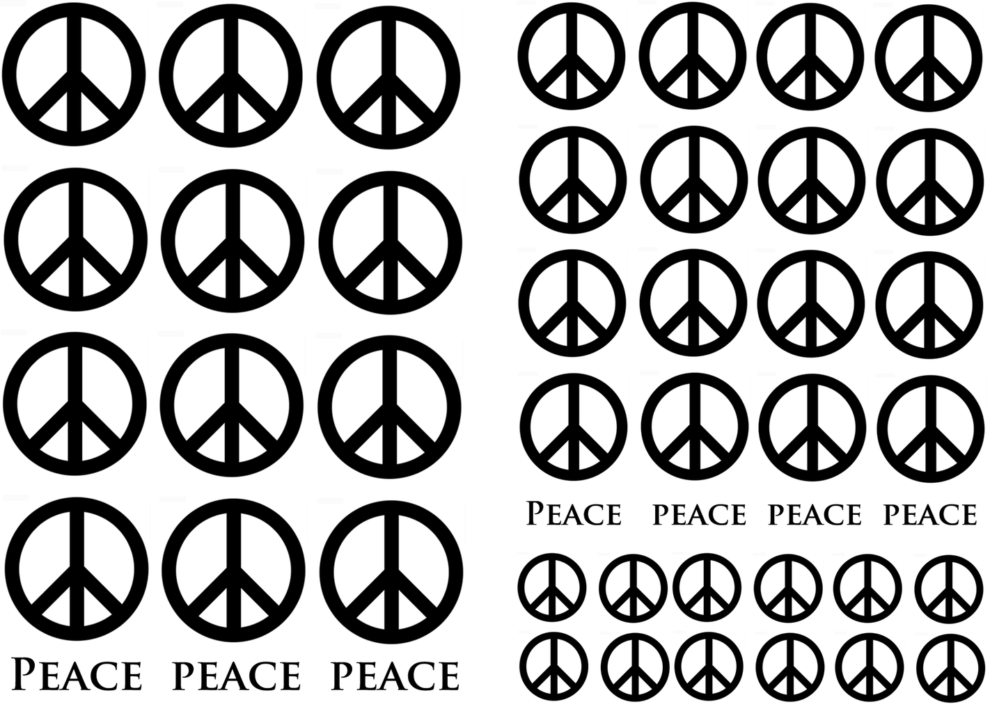 Peace Signs 47 pcs 1/2" to 1" Black Fused Glass Decals