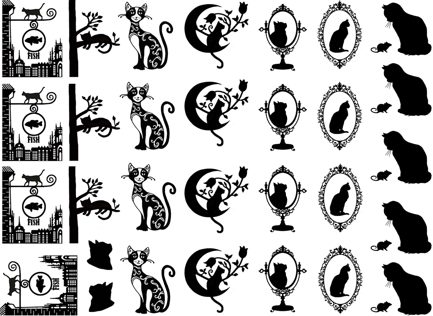 Cats on Parade 30 pcs 1/2" to 1-1/4"  Black Fused Glass Decals