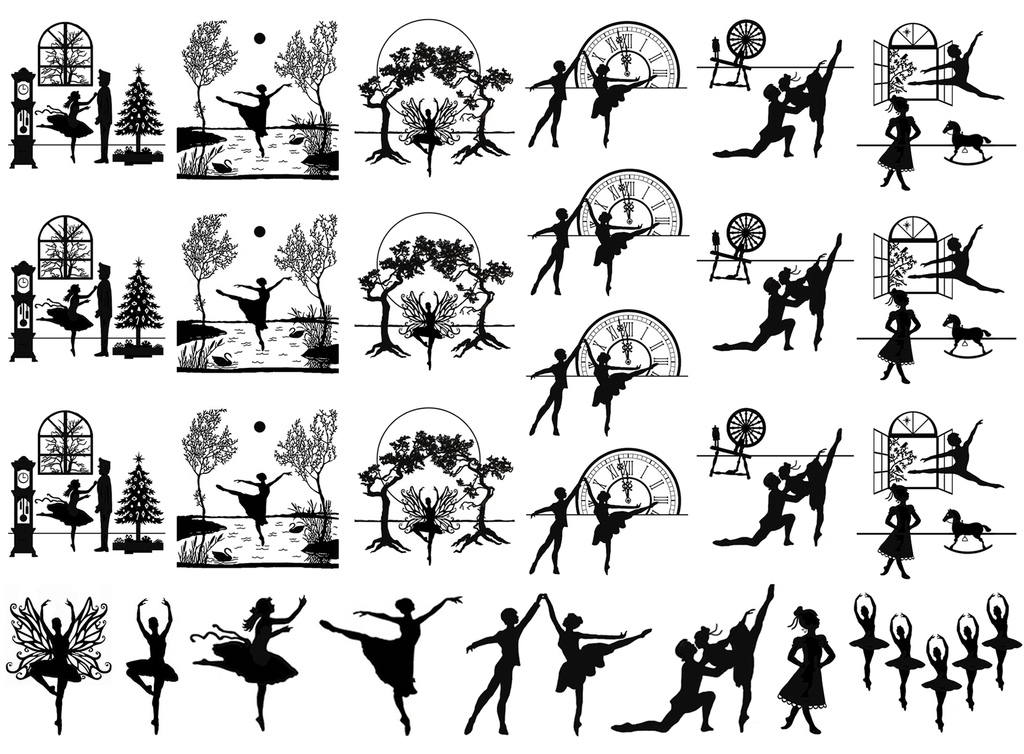 At the Ballet 27 pcs 1" to 1-1/8" Black Fused Glass Decals