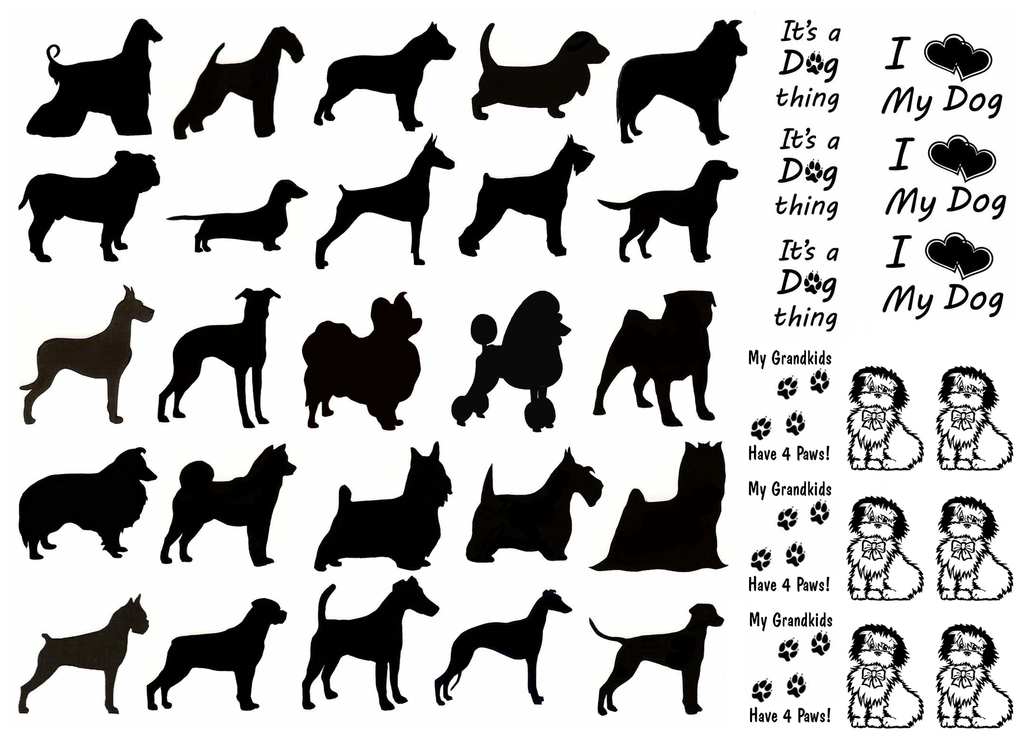 Dogs 40 pcs 3/4" to 1" Black  Fused Glass Decals
