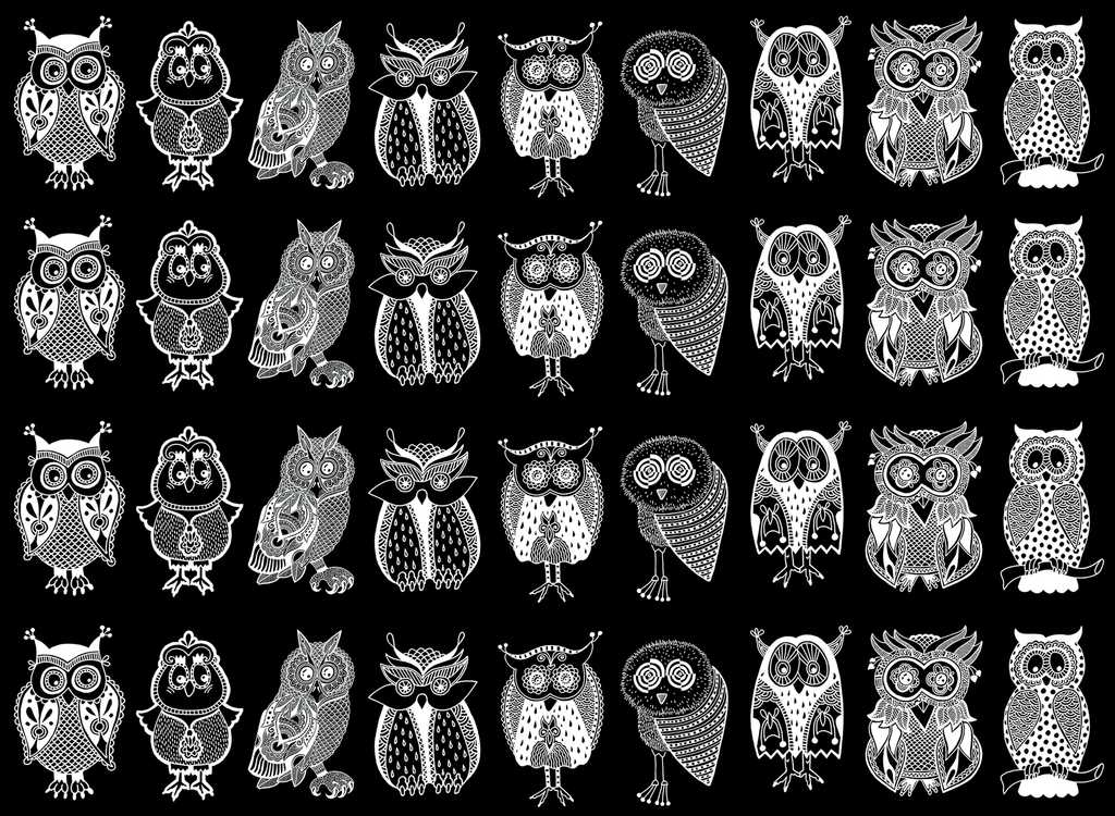 Owl Mania 36 pcs 1" White Fused Glass Decals