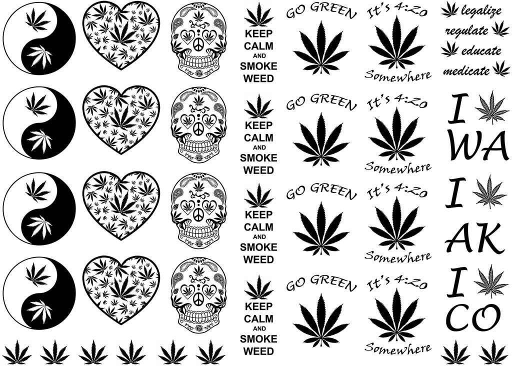 Marijuana Weed 34 pcs 3/8" to 1-1/16" Black Fused Glass Decals