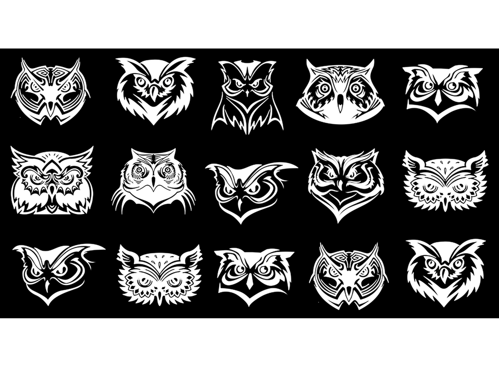 Owl Faces 15 pcs 1" White Fused Glass Decals
