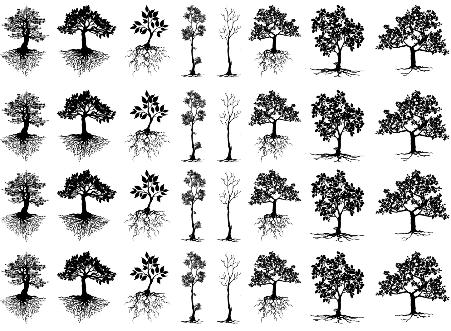 Trees 32 pcs 1" to 1-1/8" Black Fused Glass Decals