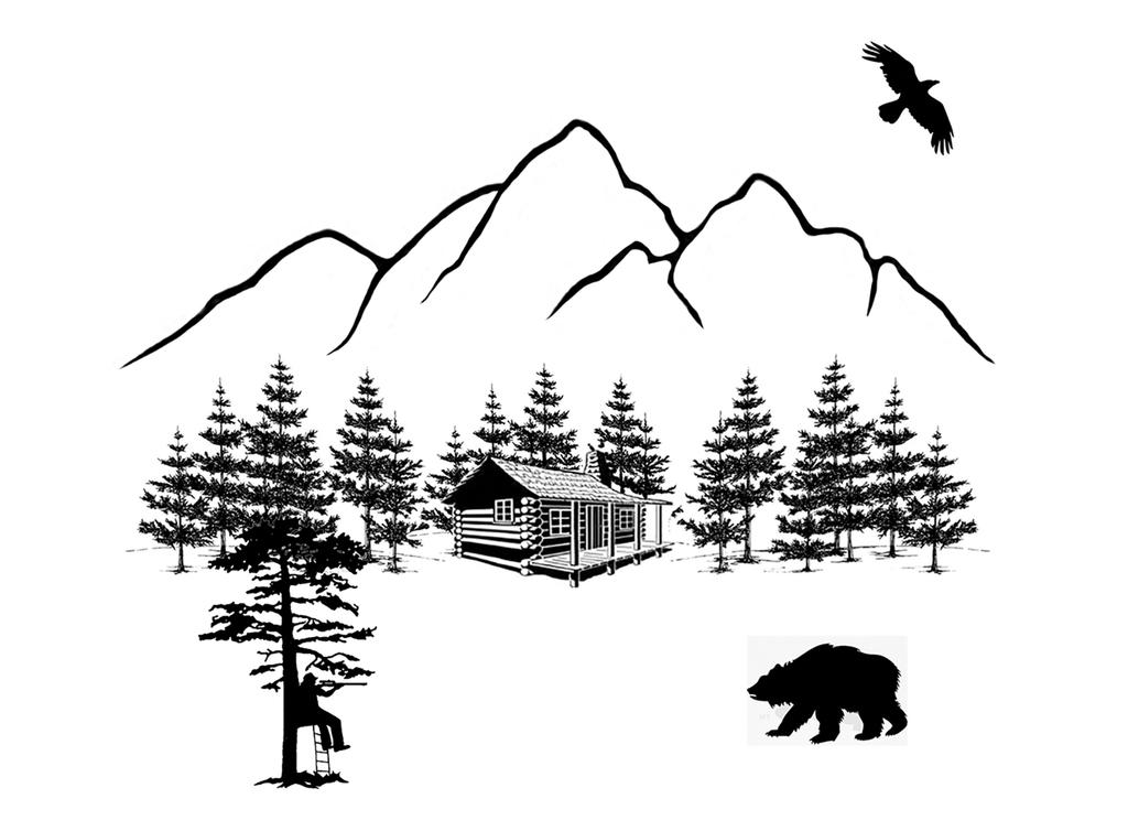 Bear Hunting Lodge  2 pcs 4" Black Fused Glass Decals